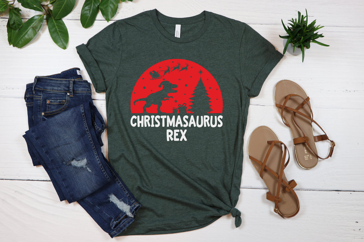 T-Rexmas Shirt: Christmas Dinosaur Santa Sleigh Ride Matching Shirt