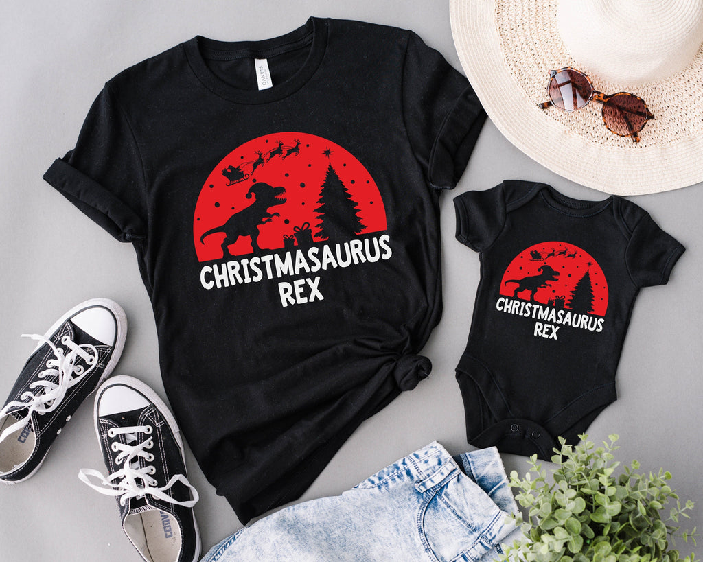 T-Rexmas Shirt: Christmas Dinosaur Santa Sleigh Ride Matching Shirt