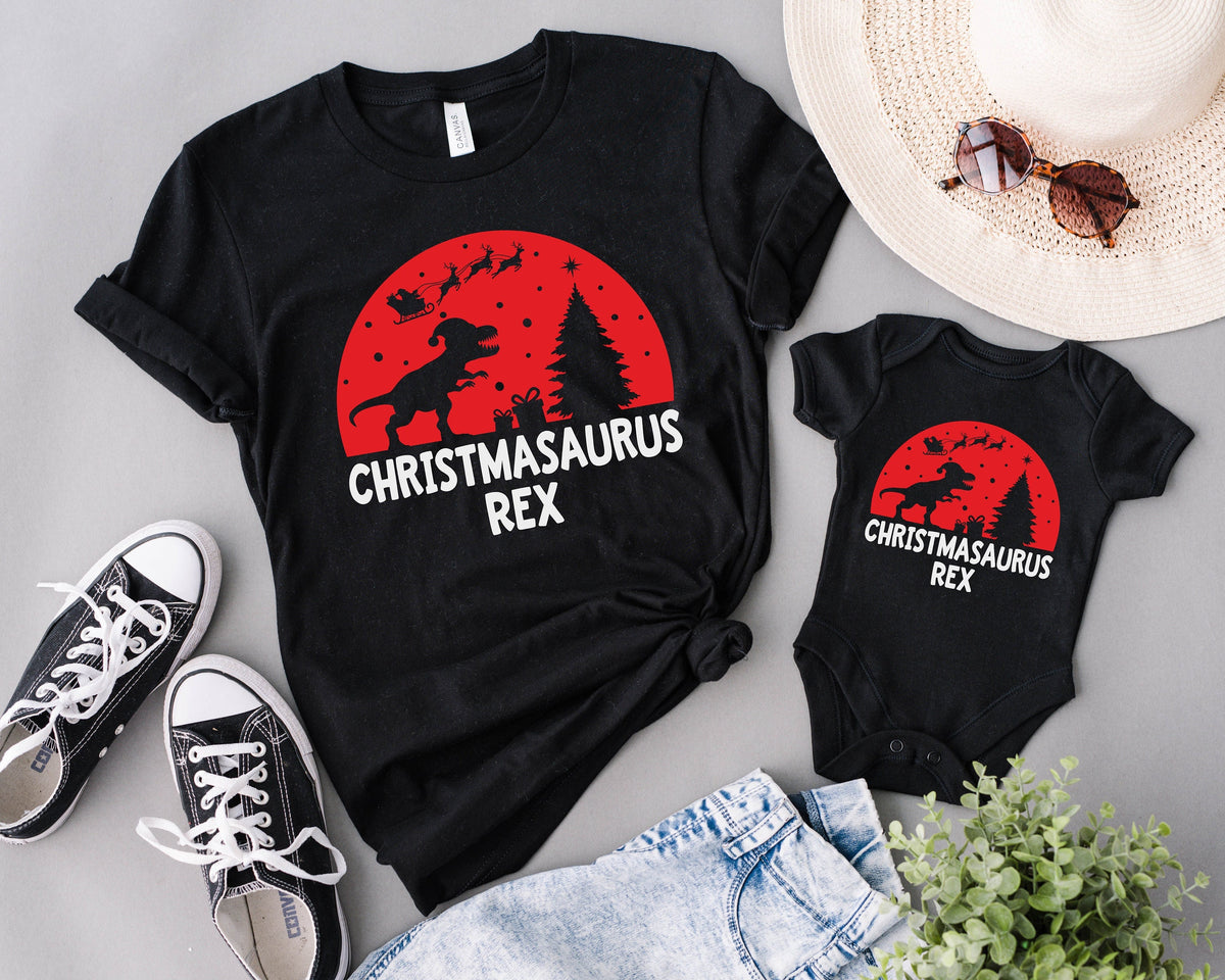 T-Rexmas Shirt: Christmas Dinosaur Santa Sleigh Ride Matching Shirt