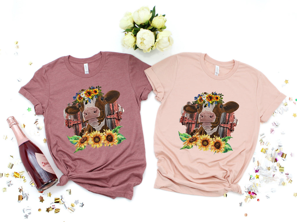 Sunflower Cow Graphic Tee - Farm Life Shirt