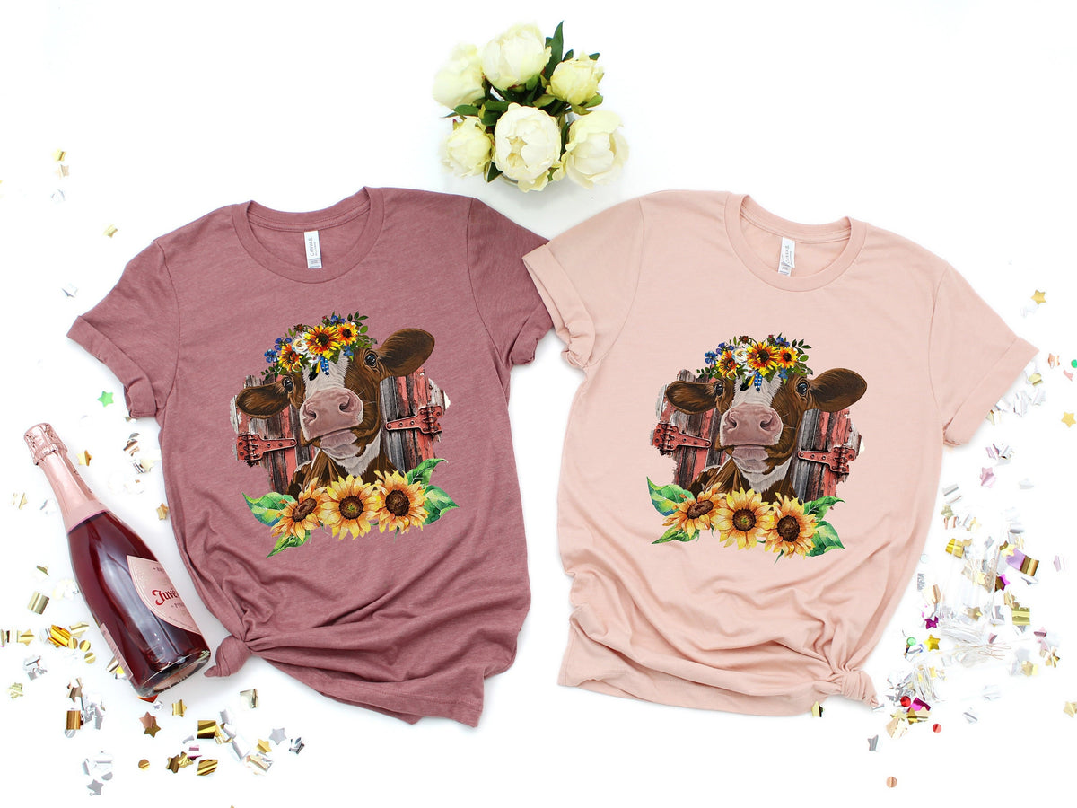 Sunflower Cow Graphic Tee - Farm Life Shirt