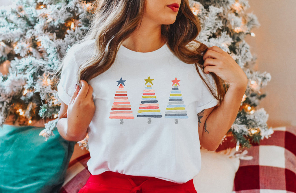 Watercolor Christmas Trees Shirt, Holiday Tee