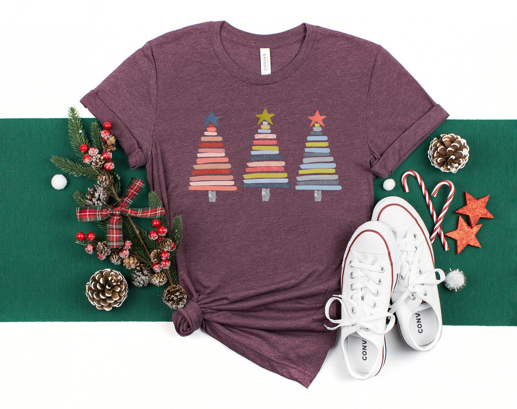 Watercolor Christmas Trees Shirt, Holiday Tee