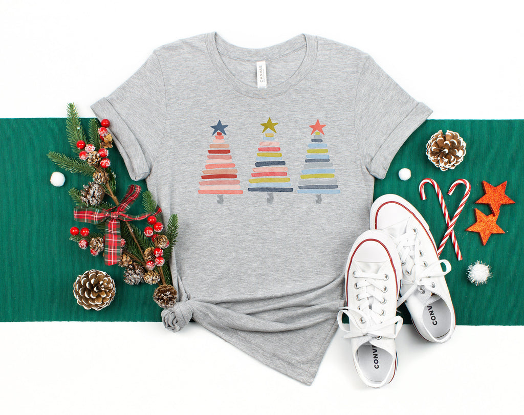Watercolor Christmas Trees Shirt, Holiday Tee