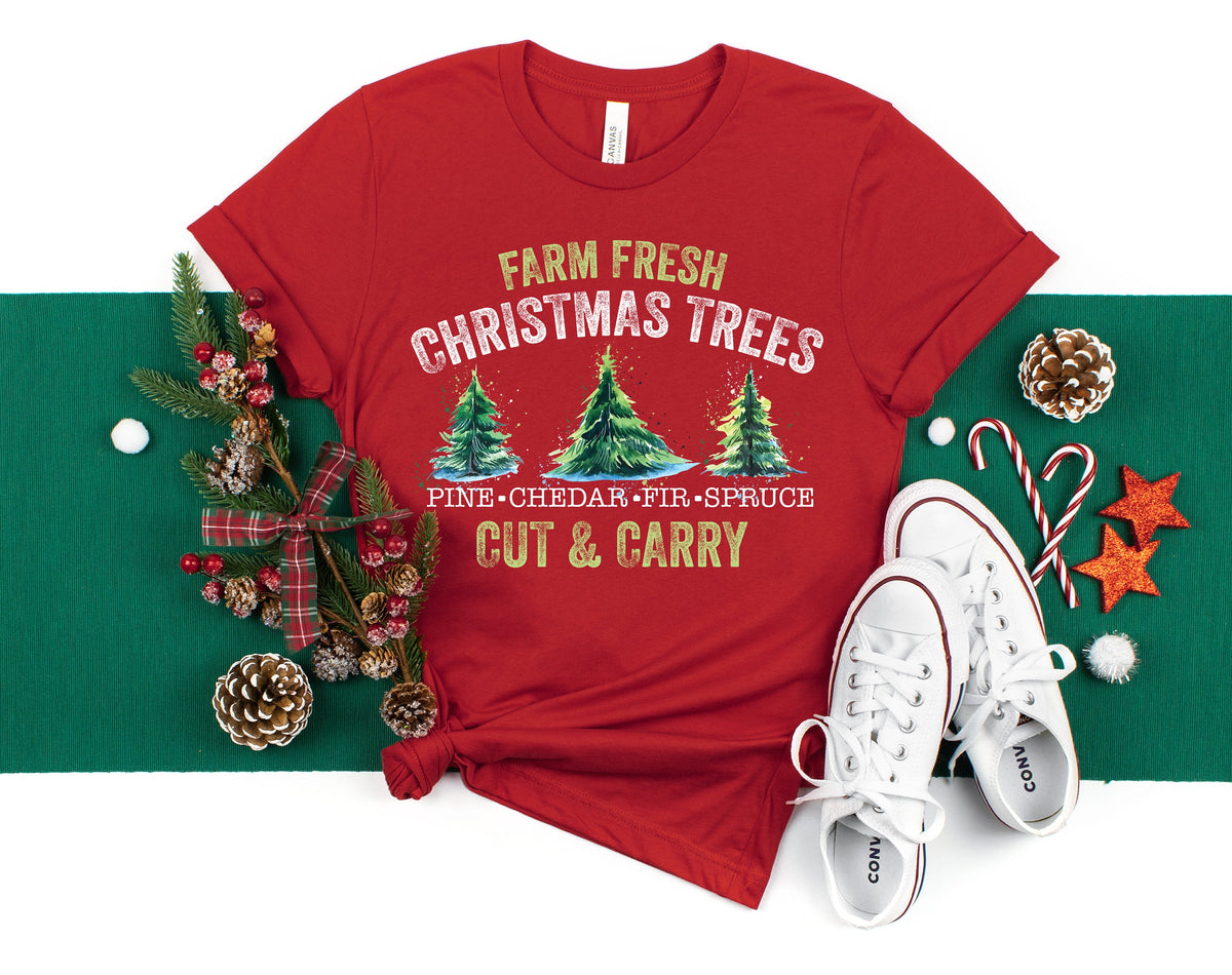 Farm Fresh Christmas Trees T-Shirt: Red Truck Family Tee
