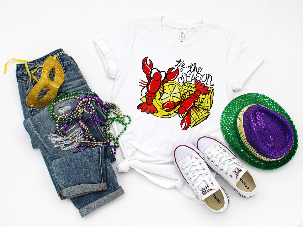 Crawfish Mardi Gras T-Shirt: Louisiana Fleur de Lis Tee