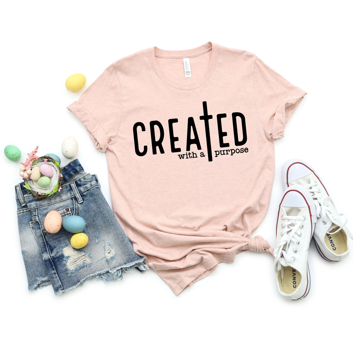 Created With Purpose Shirt: Christian Faith Cross Tee