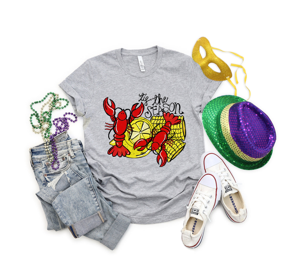 Crawfish Mardi Gras T-Shirt: Louisiana Fleur de Lis Tee
