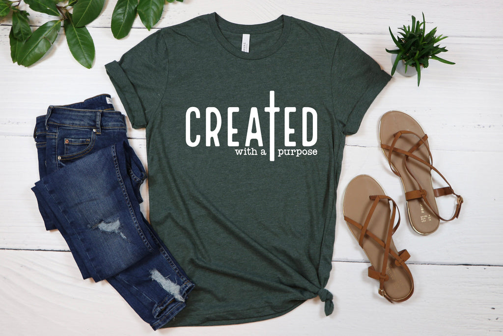 Created With Purpose Shirt: Christian Faith Cross Tee