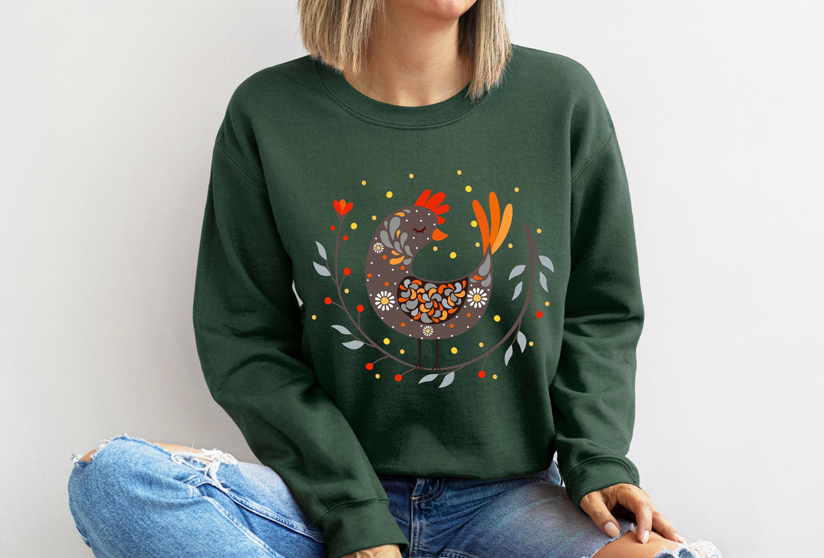Botanical Chicken T-Shirt: Scandinavian Folk Art Gift