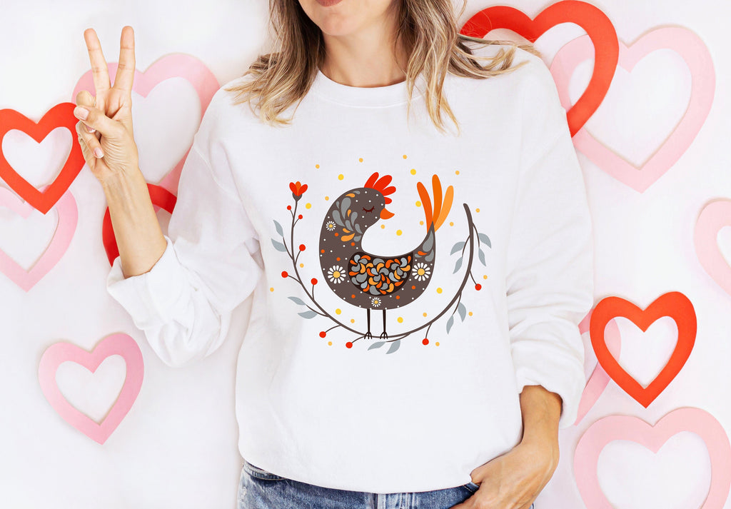 Botanical Chicken T-Shirt: Scandinavian Folk Art Gift