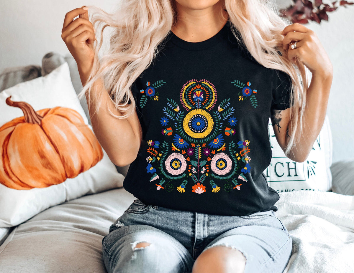 Botanical Shirt: Scandinavian Folk Art Floral Tee