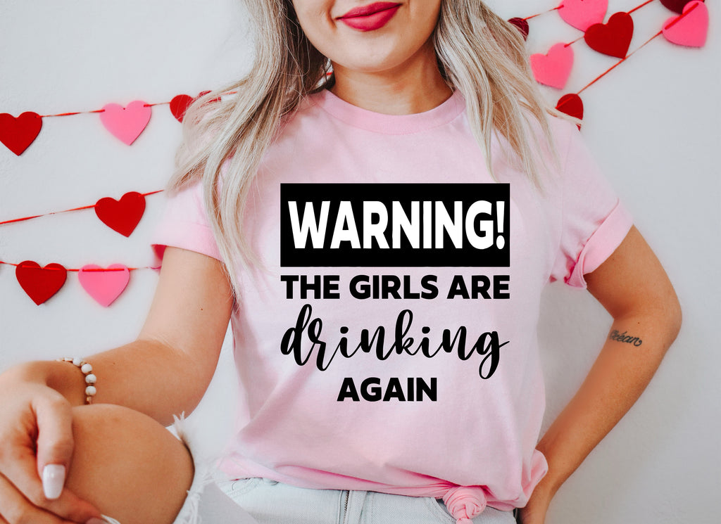 Warning Girls Drinking Shirt: Wine Lover Friends Tee