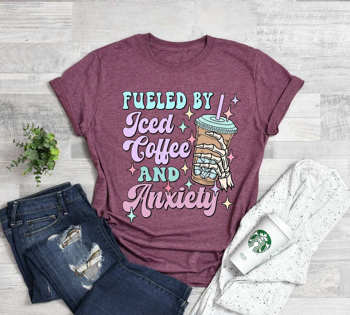 Iced Coffee Anxiety Mom T-Shirt: Retro Mama Shirt