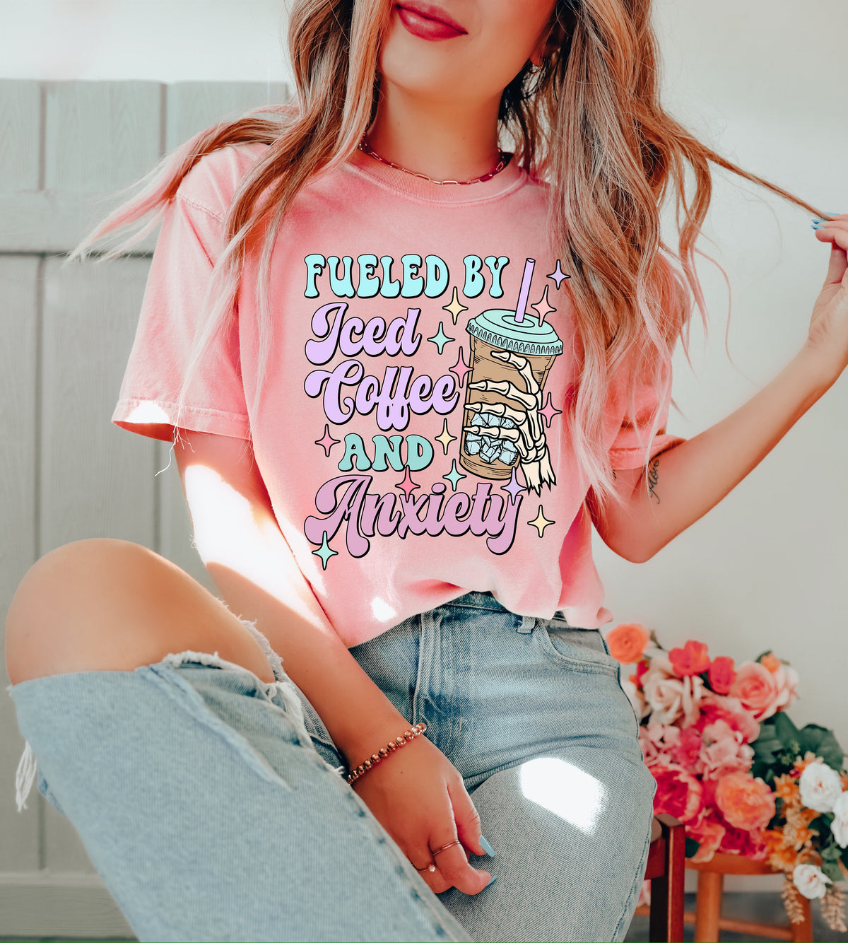 Iced Coffee Anxiety Mom T-Shirt: Retro Mama Shirt