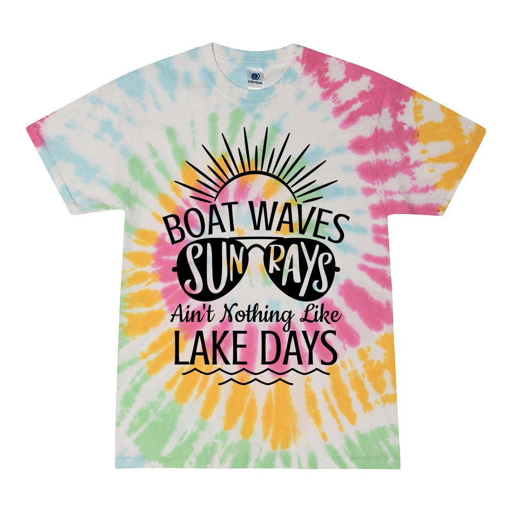 Handmade Lake Days Tie-Dye Shirt: Boat Waves & Sun Rays
