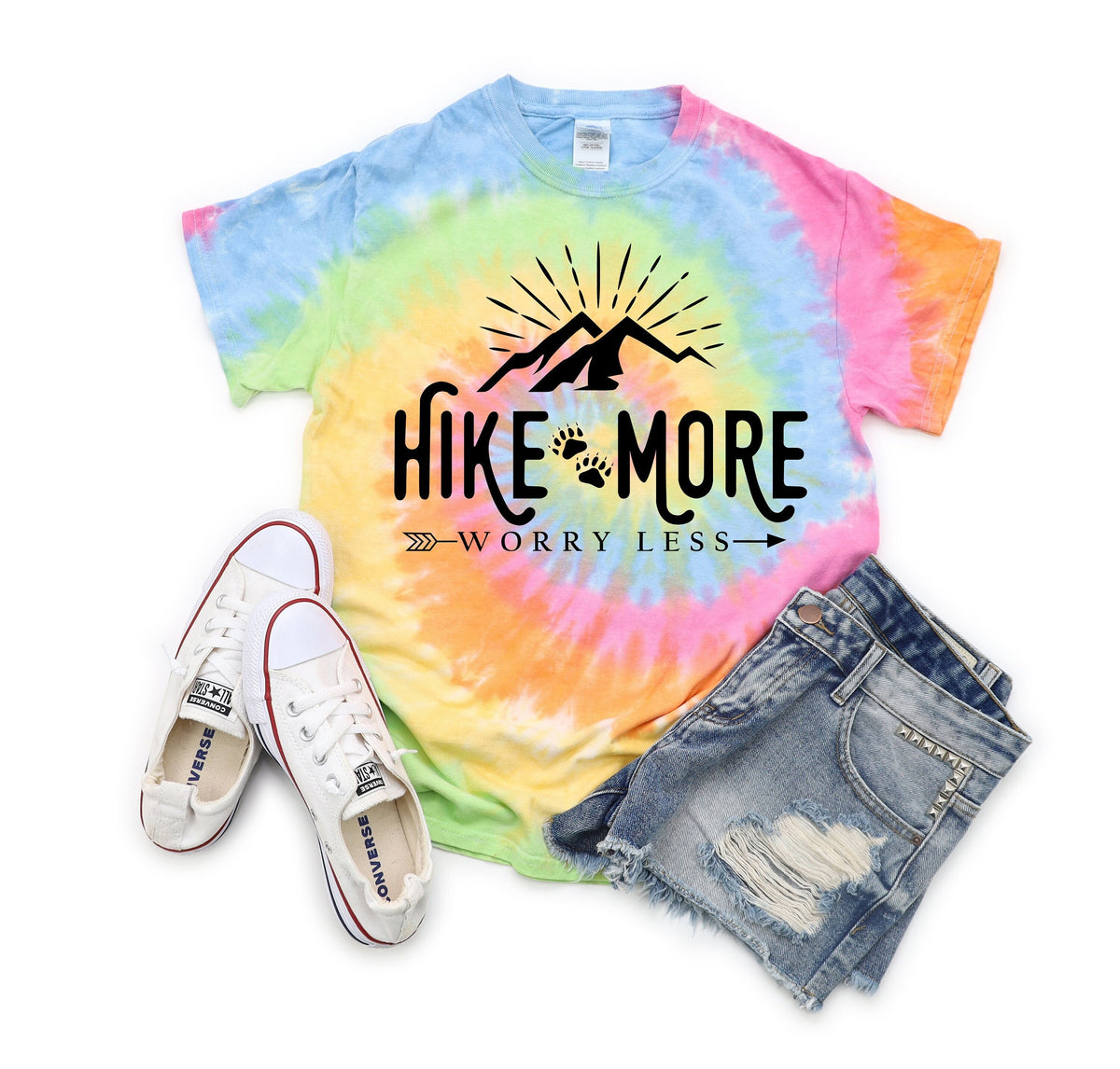 Handmade Tie-Dye Hiking Shirt: Hike More Worry Less Graphic Tee