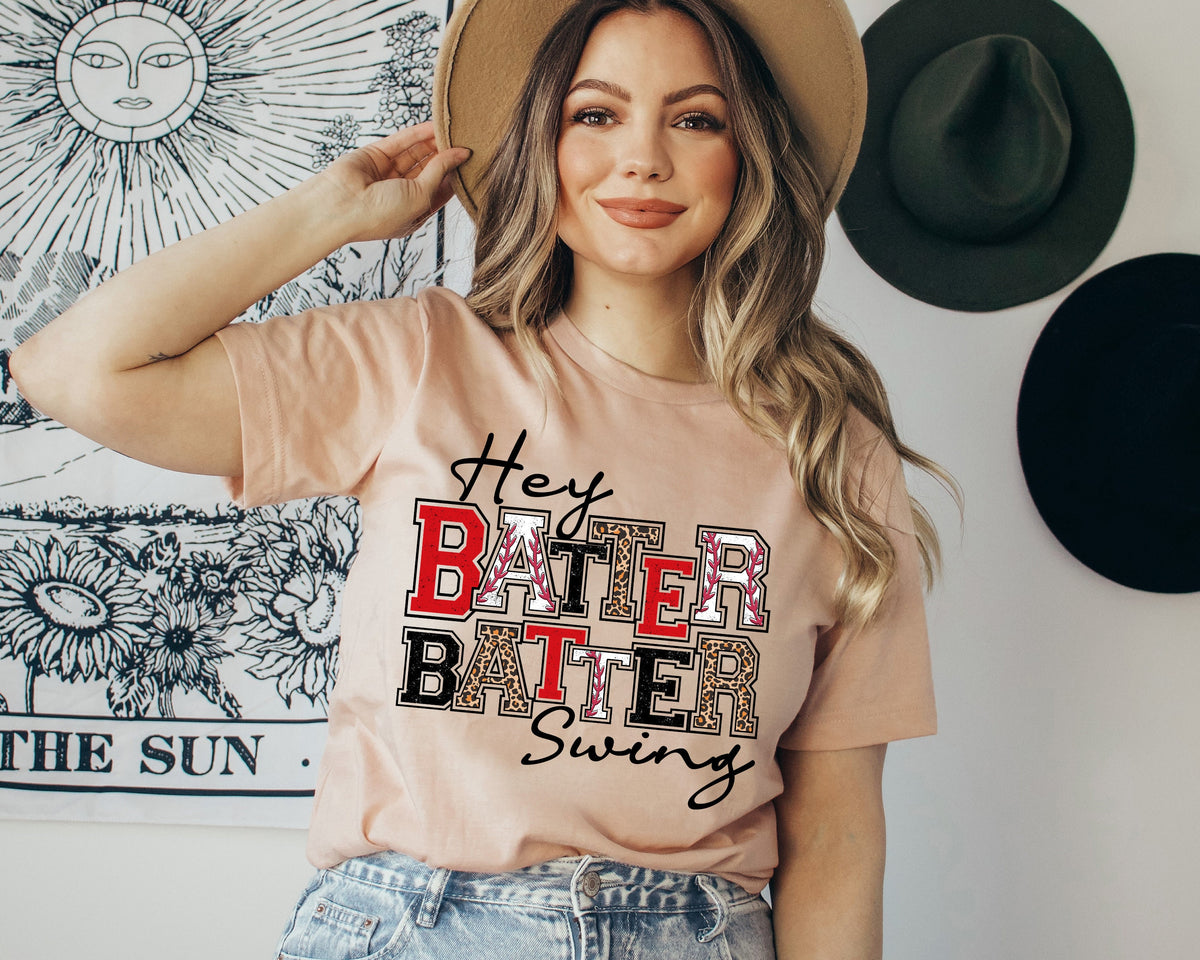 Hey Batter Batter Swing Tee - Baseball Mom Shirt