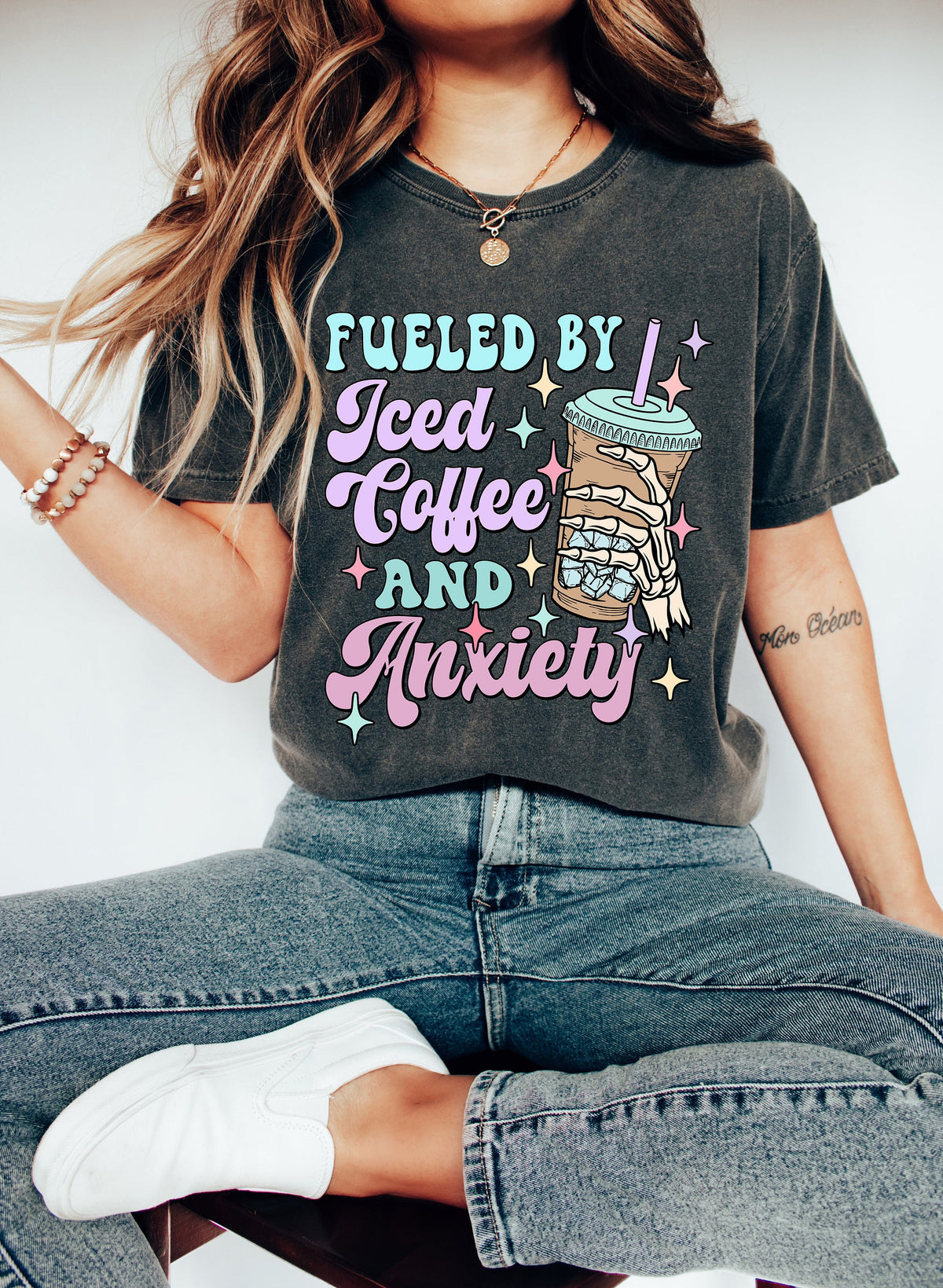 Iced Coffee Anxiety Mom T-Shirt: Retro Mama Shirt