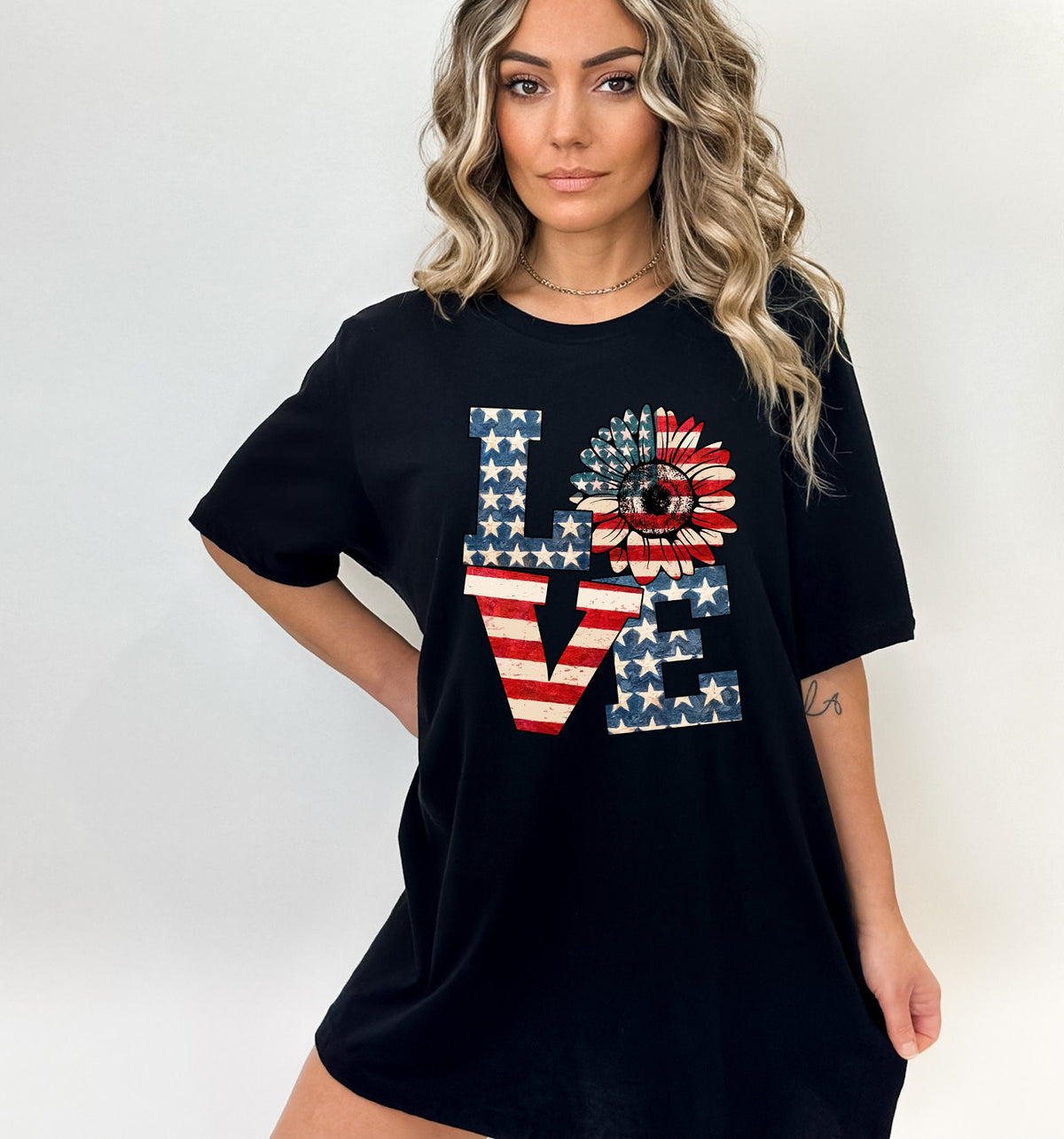4th of July Sunflower Shirt: Retro American Flag Love Tee