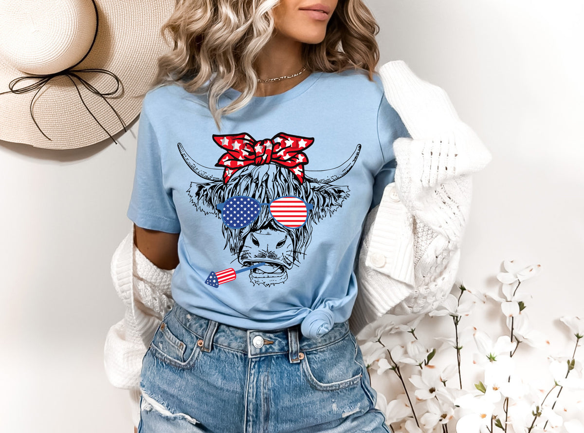 4th of July Highland Cow Shirt: Patriotic USA Tee