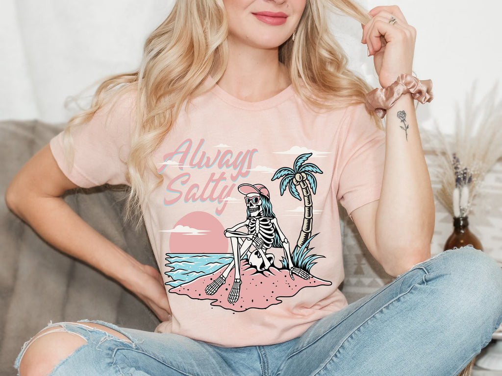 Custom Skeleton Beach T-shirt: Always Salty Surf Tee