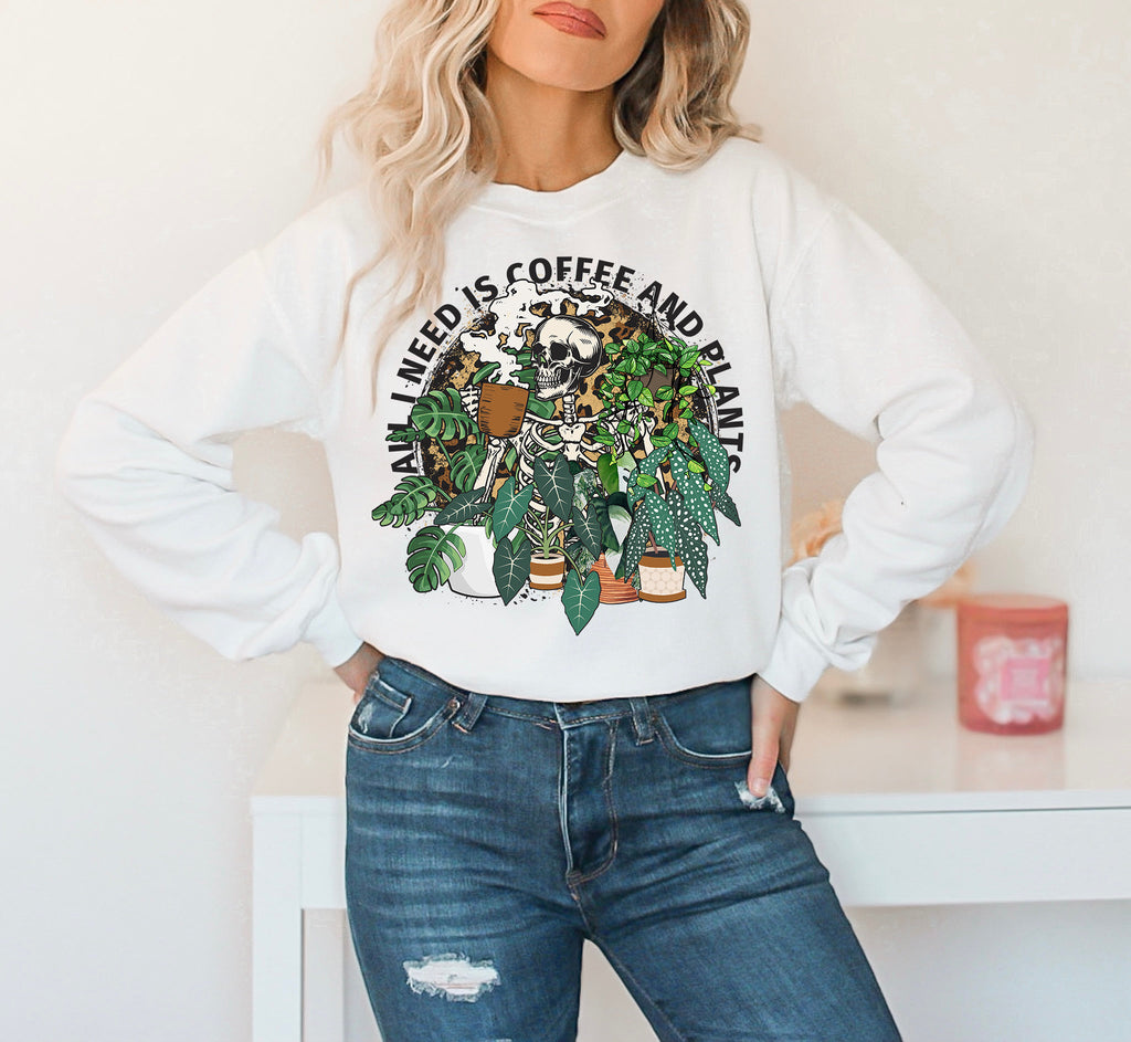 Skeleton Plant Lady T-Shirt: Coffee & Plants Graphic Tee