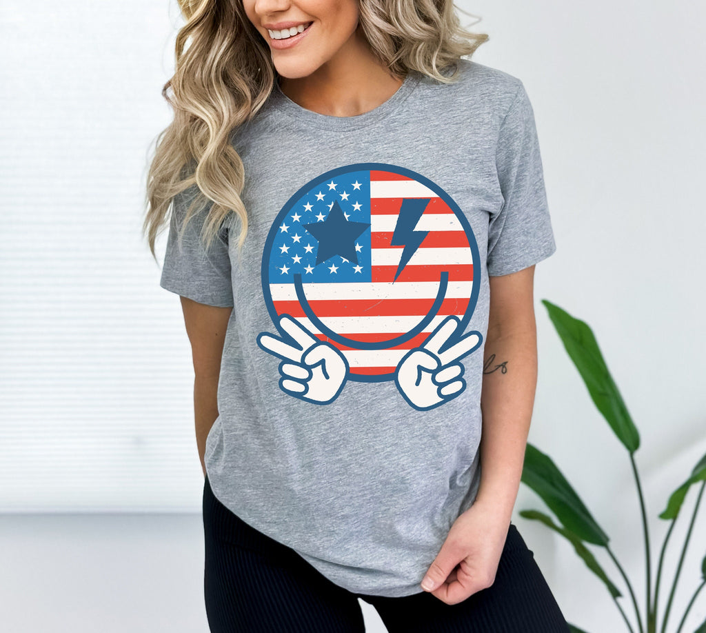 Retro Happy Face 4th of July Shirt: American Flag Smile