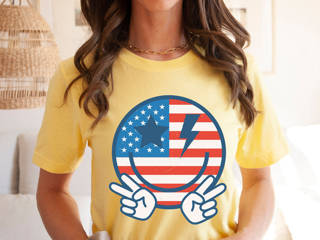 Retro Happy Face 4th of July Shirt: American Flag Smile