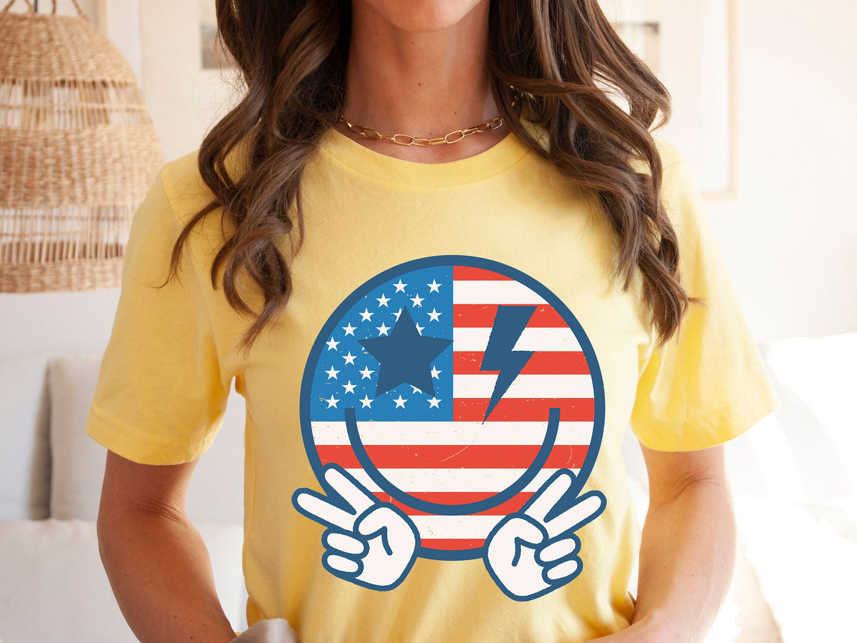 Retro Happy Face 4th of July Shirt: American Flag Smile