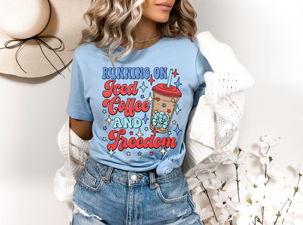 Iced Coffee & Freedom 4th of July Tee - American Mama Shirt