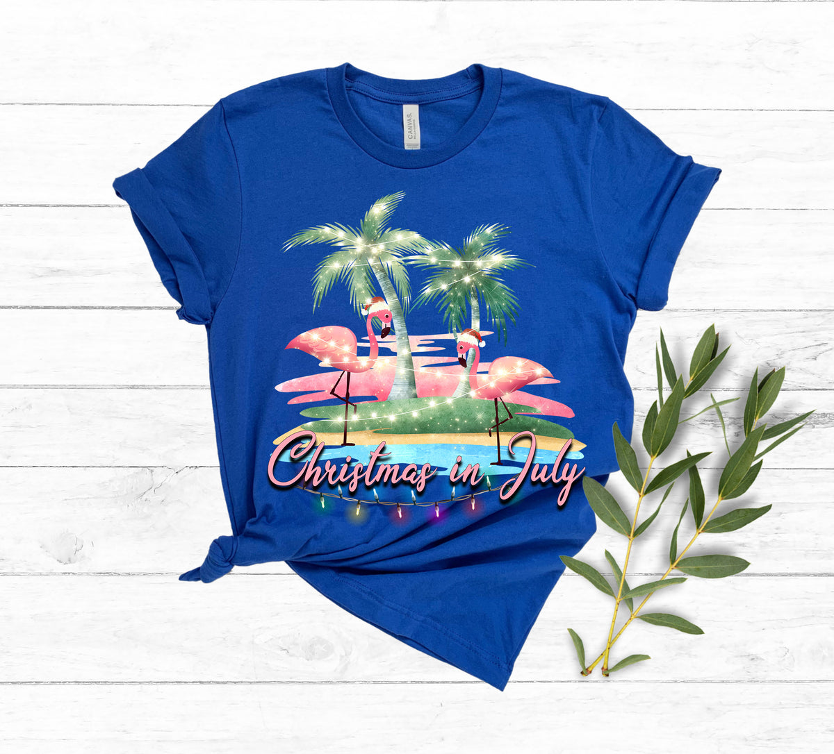 Tropical Christmas in July Shirt: Santa Flamingo Beach Holiday