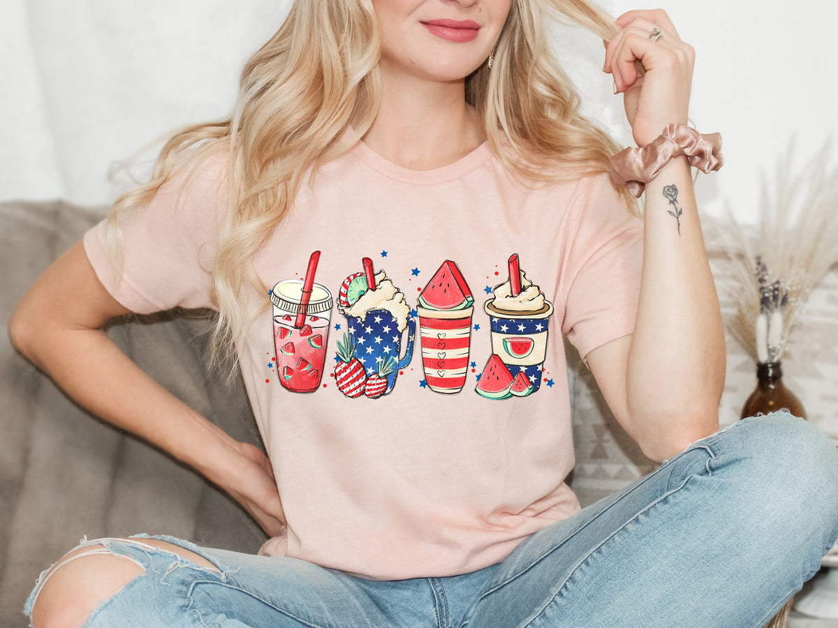 Retro 4th of July Coffee Shirt: Stars & Stripes Tee