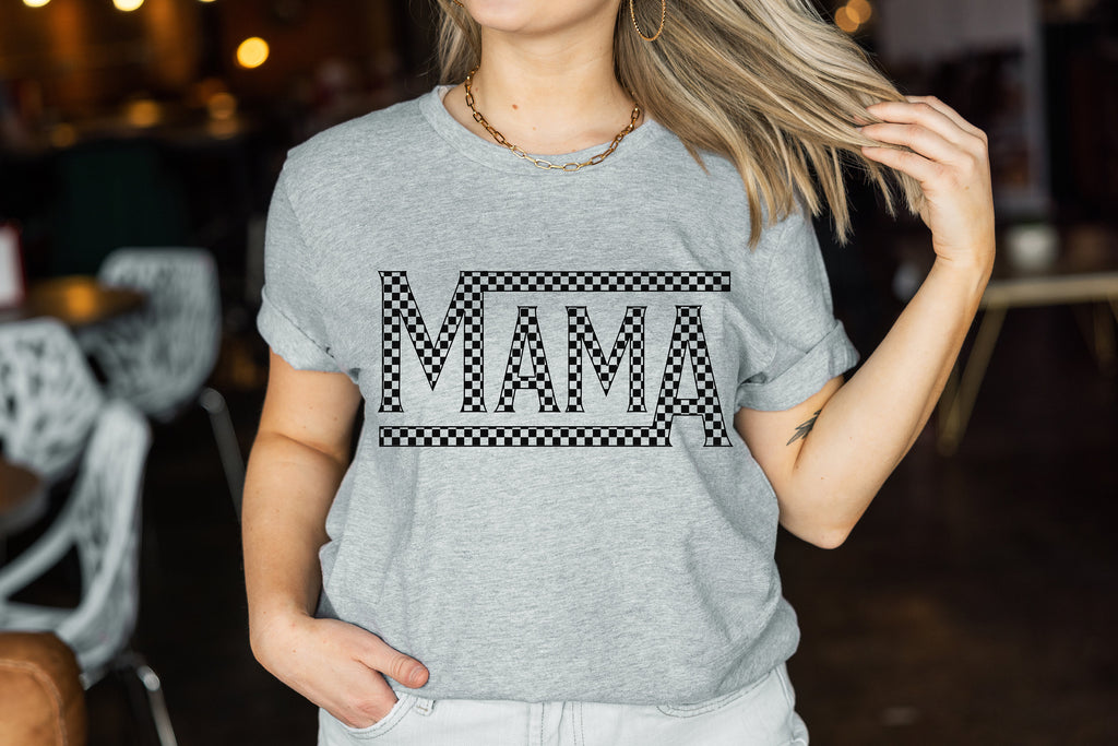Checkered Mama Shirt: Retro Leopard Print Mom Life Tee