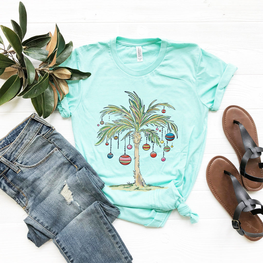 Custom Christmas in July T-Shirt: Tropical Santa Aloha Beach Tee