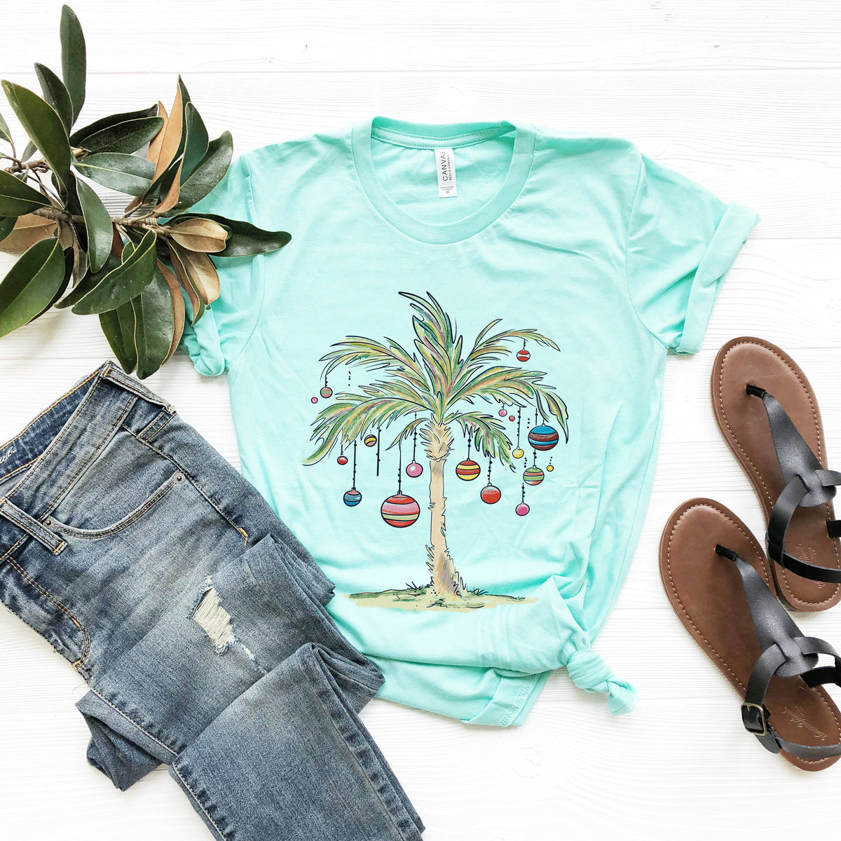 Custom Christmas in July T-Shirt: Tropical Santa Aloha Beach Tee