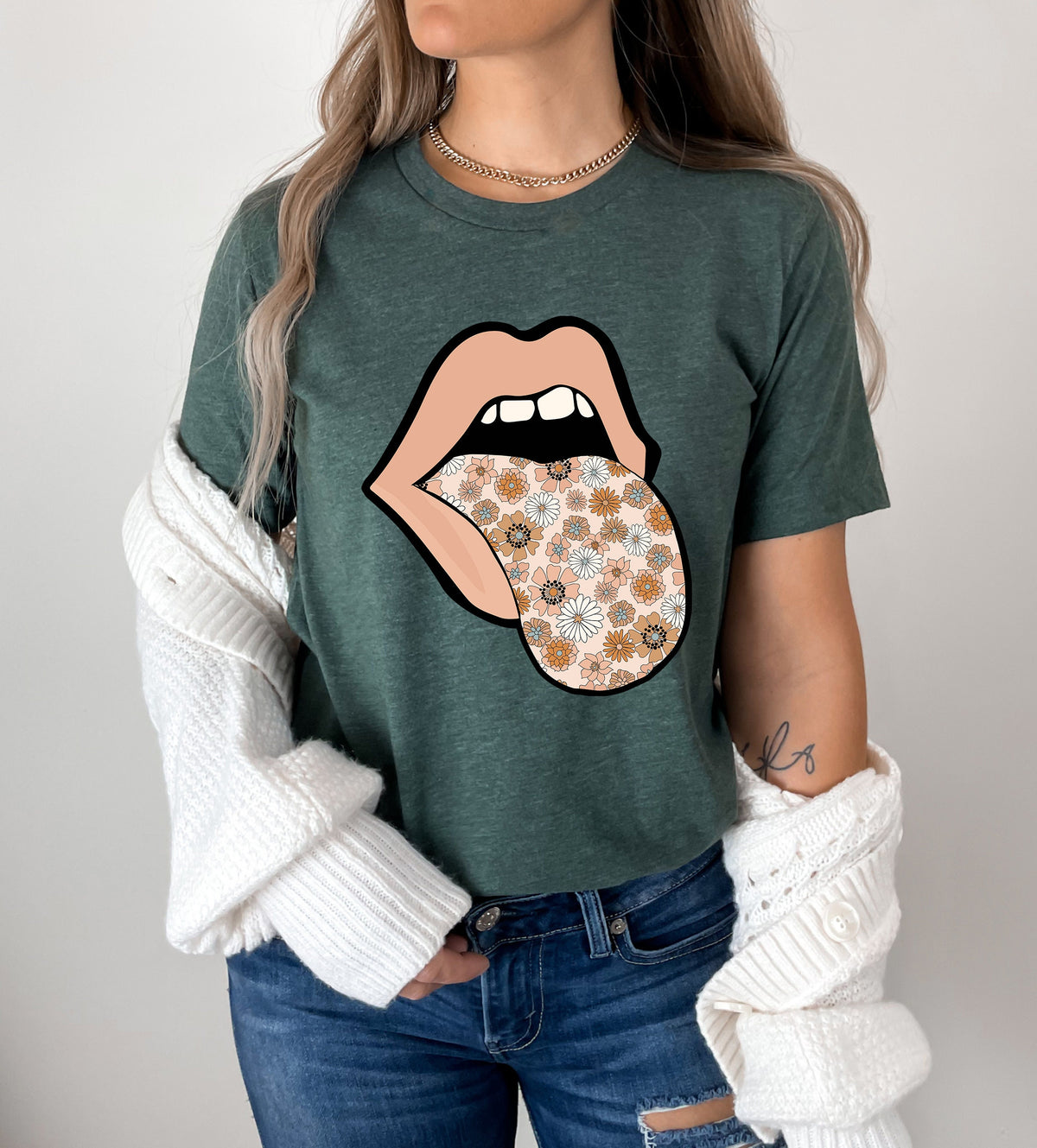 Floral Tongue Graphic Tee - Mama Peach Lips Shirt