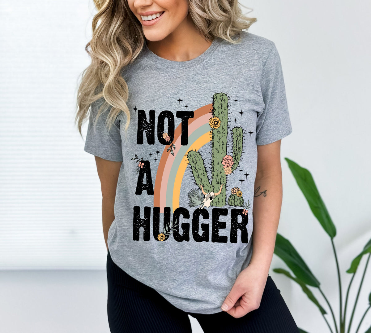 Not A Hugger Cactus Shirt: Retro Western Graphic Tee