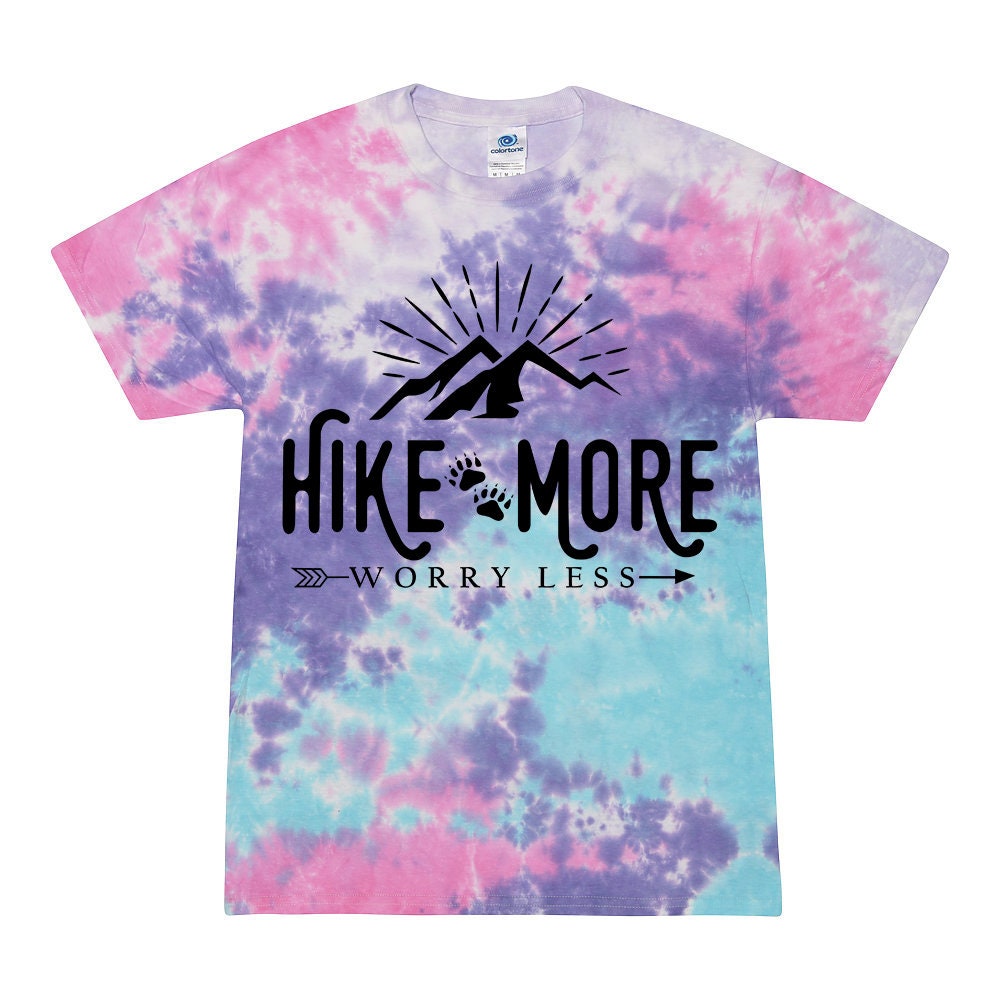 Handmade Tie-Dye Hiking Shirt: Hike More Worry Less Graphic Tee