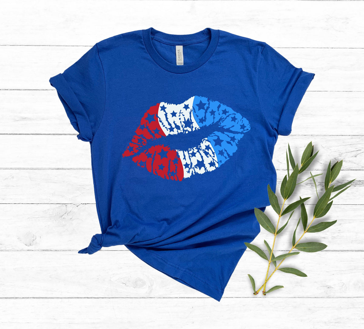 Retro USA Lips Shirt: 4th of July American Flag Tee