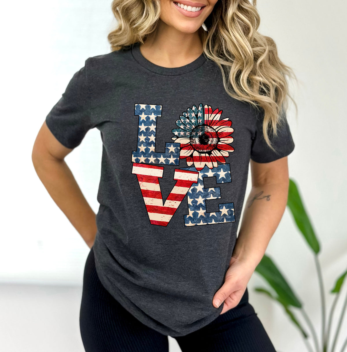 4th of July Sunflower Shirt: Retro American Flag Love Tee
