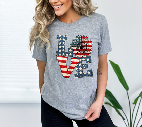 4th of July Sunflower Shirt: Retro American Flag Love Tee