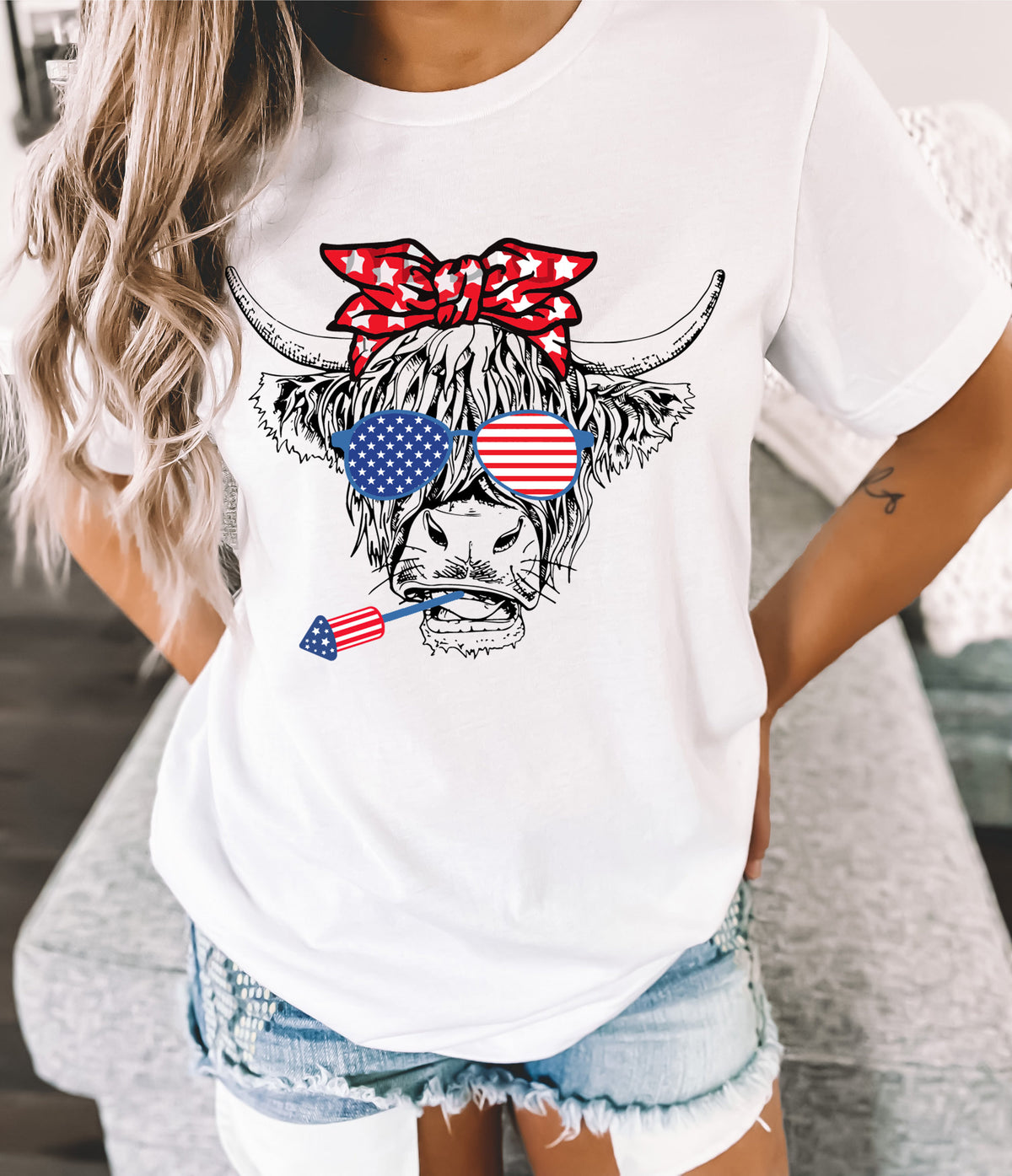 4th of July Highland Cow Shirt: Patriotic USA Tee