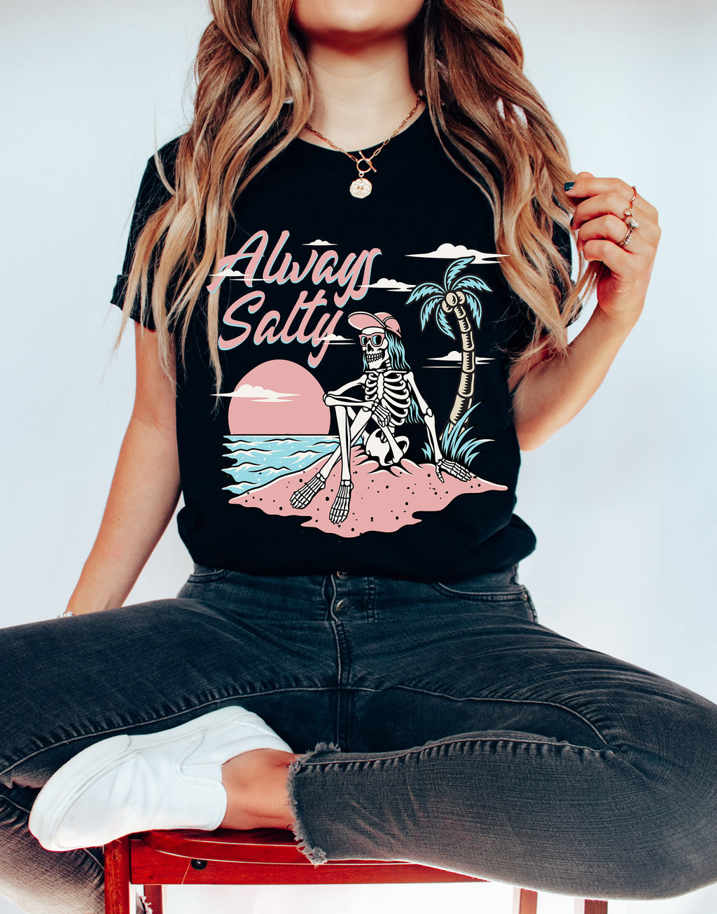 Custom Skeleton Beach T-shirt: Always Salty Surf Tee