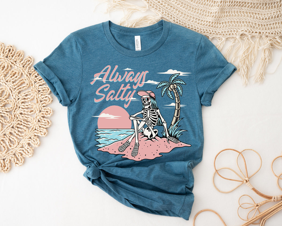 Custom Skeleton Beach T-shirt: Always Salty Surf Tee