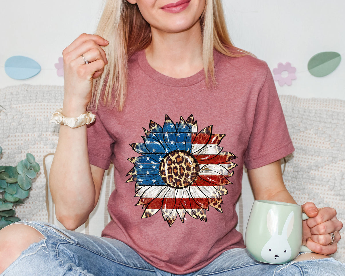 American Flag Sunflower Shirt: 4th of July Graphic Tee