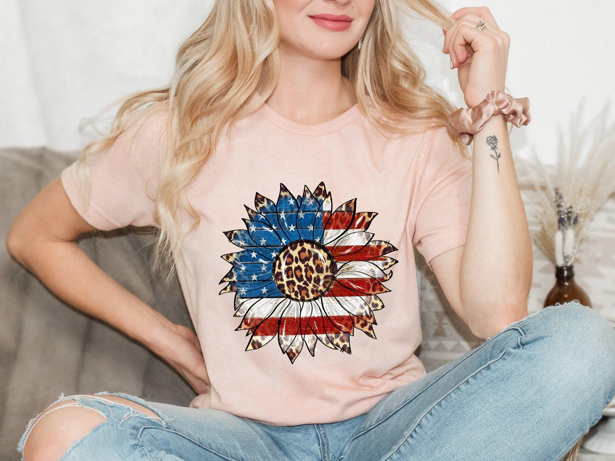 American Flag Sunflower Shirt: 4th of July Graphic Tee