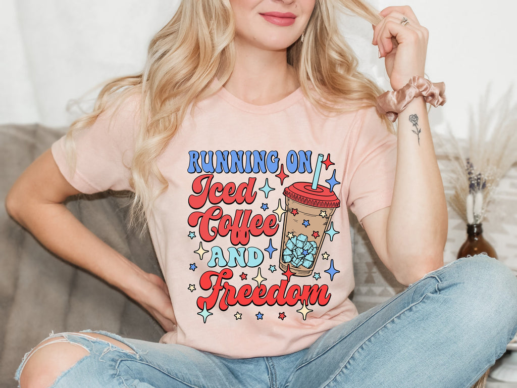 Iced Coffee & Freedom 4th of July Tee - American Mama Shirt