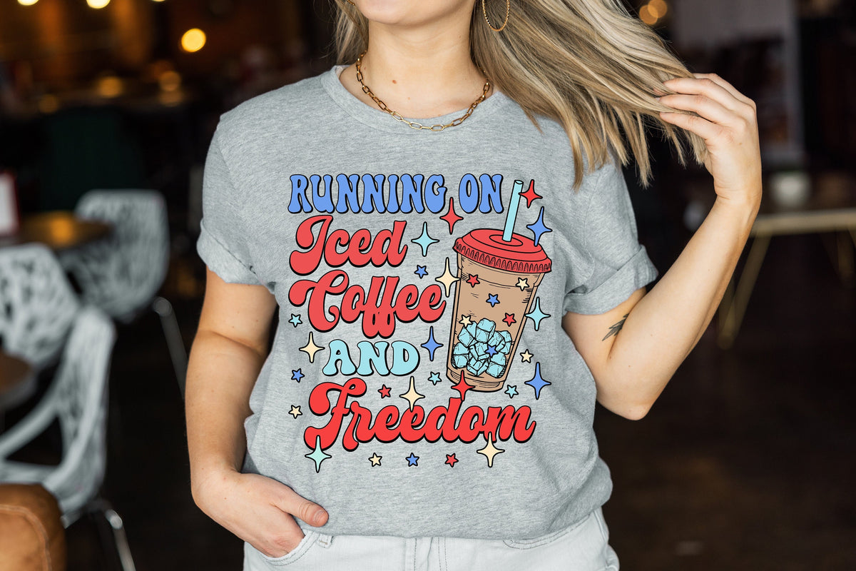 Iced Coffee & Freedom 4th of July Tee - American Mama Shirt