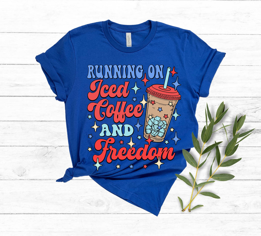 Iced Coffee & Freedom 4th of July Tee - American Mama Shirt